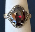 STERLING SILVER RED MARCASITE RING SIZE 8.5