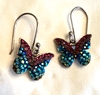 MOSAICO EARRINGS PE-8139-K: multi color Austrians crystals in  1/2" solid silver setting, french wire backs
