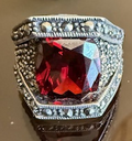 STERLING SILVER MARCASITE RED EMERALD CUT RING
