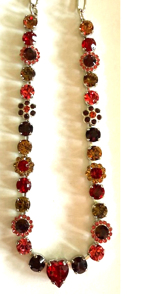 MARIANA NECKLACE BONFIRE: red, amber, pink, burgundy 1/4" stones in silver rhodium setting