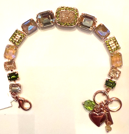 MARIANA BRACELET OLIVE GARNISH: green, peach, ice stones in rose gold setting