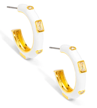 ZENZII SMALL ENAMEL CRYSTAL EARRING WHITE