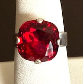 MARIANA RING: 1/2" red faceted crystal in silver setting, adjustable
