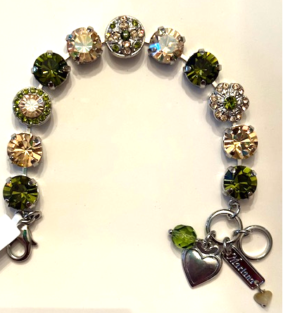 MARIANA BRACELET OLIVE GARNISH: green, amber, 10 mm stones in silver rhodium setting
