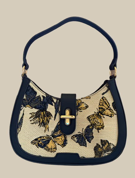 NEW YORK NAVY BUTTERFLY TAPESTRY FAUX LEATHER BAG 60876