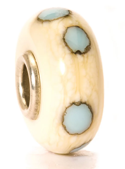 TROLLBEAD BEIGE/BLUE DOT GLASS BEAD