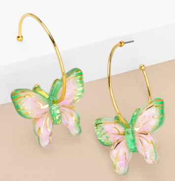 ZENZII BUTTERFLY HOOP EARRINGS GREEN