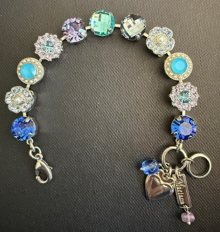 MARIANA BRACELET ELECTRIC BLUE: blue, lavender, teal, pearl stones in silver rhodium setting
