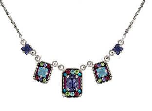 FIREFLY NECKLACE DUCHESS SMALL MC: multi stones in 2" silver setting, 18" adjustable chain