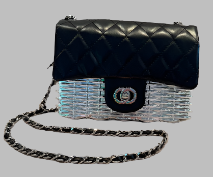 NEW YORK SILVER BLACK WOVEN BASKET BAG 61019