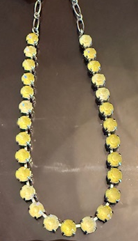 MARIANA NECKLACE BETTE SUN KISSED: yellow 1/4" stones in silver rhodium setting, 17" adjustable chain