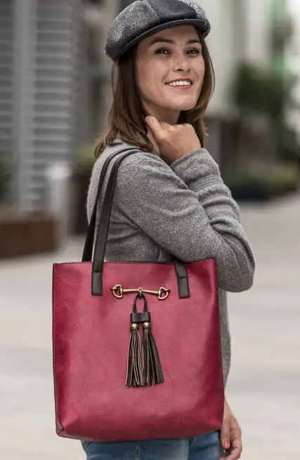 LIZ SOTO JANE HORSE BIT TOTE BURGUNDY 49217