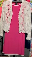 FUCSHIA SLEEVELESS DRESS WITH WHITE TRIM (JACKET NOT INCLUDED)