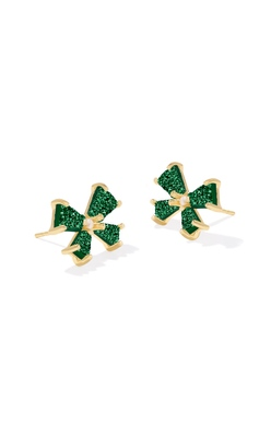 KENDRA SCOTT EARRINGS BLAIR BOW SMALL STUD GOLD EMERALD DRUSY