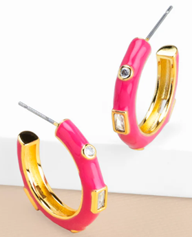 ZENZII SMALL ENAMEL CRYSTAL EARRING HOT PINK