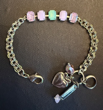 MARIANA BRACELET BLOOM: pacific opal, ice, pink 1/4" stones in silver rhodium setting