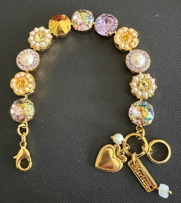 MARIANA BRACELET DAWN: purple, yellow, clear, a/b, pearl stones in yellow gold setting