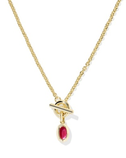 KENDRA SCOTT NECKLACE MINI ELISA TOGGLE SHORT PENDANT GOLD CARMINE RED ILLUSION