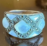STERLING SILVER WHITE MOTHER OF PEARL MARCASITE RING