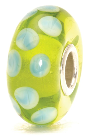 TROLLBEAD TURQUOISE GREEN DOT GLASS BEAD