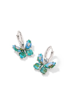 KENDRA SCOTT EARRINGS BIANCA BUTTERFLY HUGGIE SILVER BRIGHT AQUA MIX