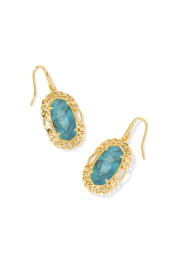 KENDRA SCOTT EARRINGS DANI FIGARO FRAME DROP GOLD DEEP AQUA ILLUSION
