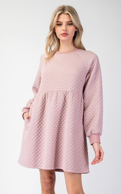 TEXTURED BABYDOLL DRESS DUSTY ROSE