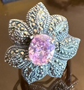 STERLING SILVER MARCASITE PINK FLOWER RING