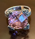 STERLING SILVER MARCASITE PINKSTONE RING