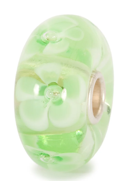 TROLLBEAD LIGHT GREEN FLOWER GLASS BEAD