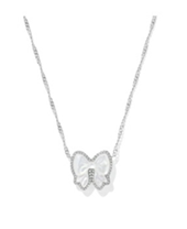 KENDRA SCOTT NECKLACE HALEY BOW SHORT PENDANT SILVER IVORY MOTHER OF PEARL