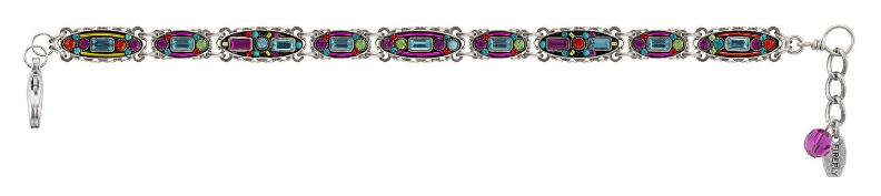 FIREFLY BRACELET BAGUETTE SKINNY OVAL MC: multi color stones in silver setting
