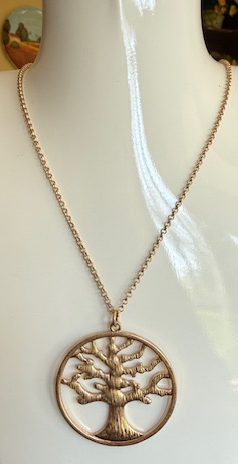 GOLD TREE OF LIFE LONG NECKLACE, LONG ADJUSTABLE GOLD CHAIN