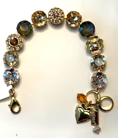 MARIANA BRACELET AMARETTO: smoked topaz, silk, golden shadow 1/2" stones in yellow gold setting