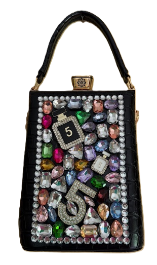 NEW YORK BLACK FAUX LEATHER JEWELED BAG 61075