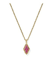 KENDRA SCOTT NECKLACE ADELINE SHORT PENDANT VINTAGE GOLD DARK FUCHSIA VARIEGATED MAGNESITE
