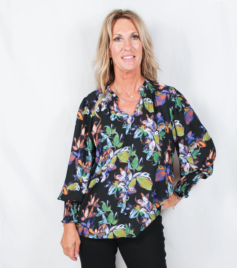 BLACK MULTI FLORAL BLOUSE