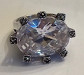 STERLING SILVER MARCASITE CLEAR FACET RING