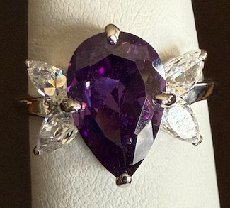 STERLING SILVER PURPLE PEAR SHAPE RING