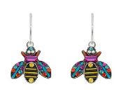 FIREFLY EARRINGS QUEEN BEE: multi color stones in 1/2" silver setting, wire backs