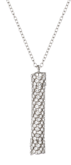 LONG RHINESTONE THIN CYLINDER NECKLACE SILVER
