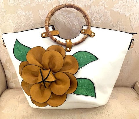NEW YORK LARGE WHITE/YELLOW FLOWER TOTE 59579