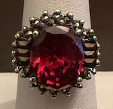 STERLING SILVER MARCASITE RED RING