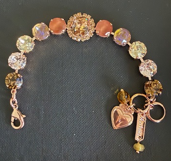 MARIANA BRACELET AMARETTO: smoked topaz, silk, golden shadow, burnt orange stones in rose gold setting