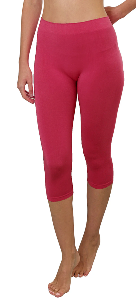 LUXURY LEGGIN BAMBOO FABRIC, CAPRI LENGTH, HOT PINK, ONE SIZE SM-XL