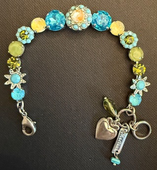 MARIANA BRACELET PISTACHIO: yellow, green, blue stones in silver rhodium setting