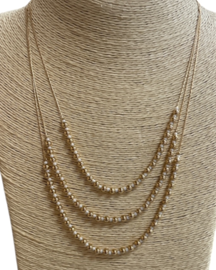 BEADED LAYERED SHORT NECKLACE WHITE/GOLD