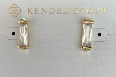 KENDRA SCOTT EARRINGS FLETCHER STUD 3/4" GOLD WHITE CZ