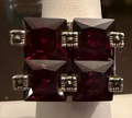 STERLING SILVER MARCASITE 4 DARK RED STONE RING