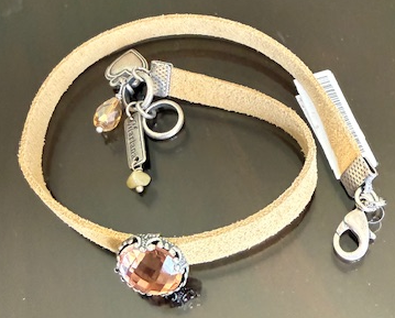MARIANA BRACELET: leather wrap bracelet with 1/2" faceted amber crystal